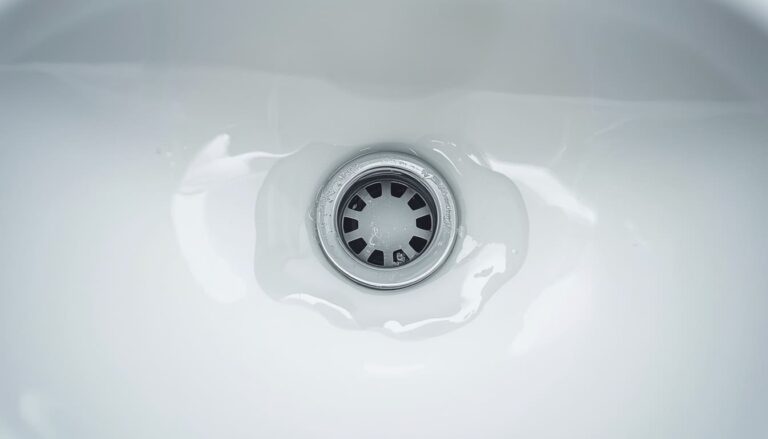 Standing water in a bathroom sink indicating a clogged drain