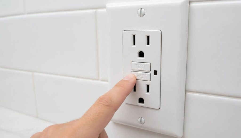 Pressing the RESET button on a GFCI outlet to restore power to a dead electrical outlet