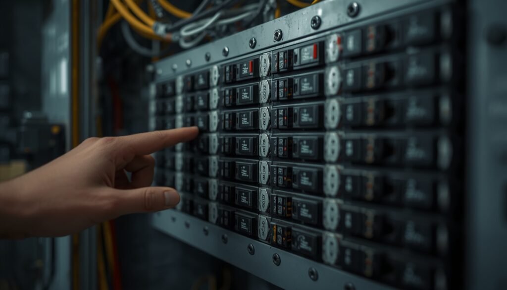 Hand resetting a tripped circuit breaker in a residential electrical panel